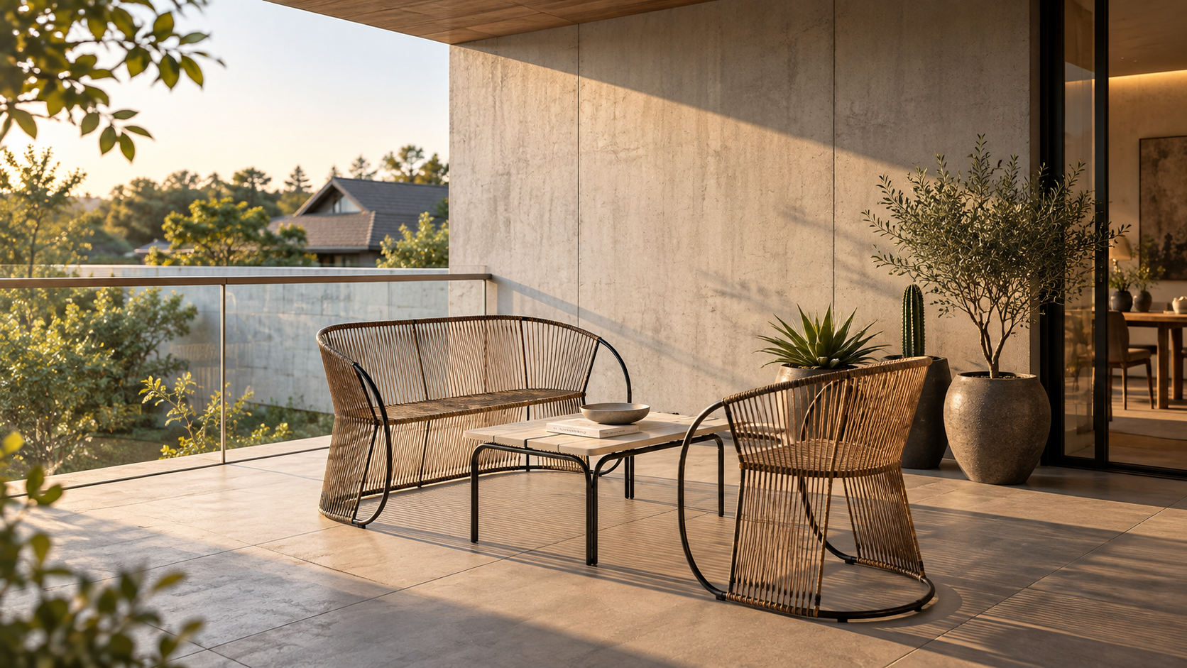 Natural yarn outdoor seating on terrace